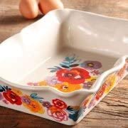 Load image into Gallery viewer, COLIBYOU 2-Piece Decorated Rectangular Ruffle Top Ceramic Bakeware Set, turquoise &amp; floral