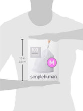 Load image into Gallery viewer, simplehuman 45 Liter / 12 Gallon, 100-Count Box Code M Custom Fit Liners, Drawstring Trash Bags, White, 100 Piece