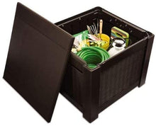 Load image into Gallery viewer, Rubbermaid Patio Chic Plastic Storage Bench, Dark Teak Basket Weave