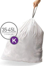Load image into Gallery viewer, simplehuman Code K Custom Fit Liners, Tall Kitchen Drawstring Trash Bags, 35-45 Liter / 9-12 Gallon, 3 Refill Packs (60 Count)