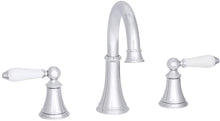 Load image into Gallery viewer, Price Pfister Courant LF-049-COPC Polished Chrome 8" - 15" Widespread Lavatory Faucet with Porcelain Handles