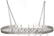 Load image into Gallery viewer, Medium Gauge Oval Hanging Pot Rack with Grid &amp; 12 Hooks
