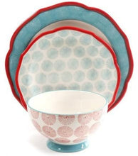 Load image into Gallery viewer, Happiness Rim Scalloped 12-Piece Dinnerware Set, Red, The Pioneer Woman