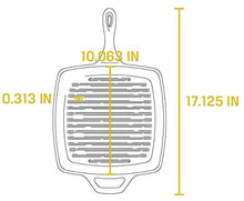Load image into Gallery viewer, Lodge L8SGP3ASHH41B Cast Iron Square Grill Pan with Red Silicone Hot Handle Holder, Pre-Seasoned, 10.5-inch