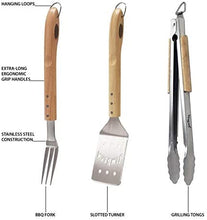 Load image into Gallery viewer, Jim Beam, F 3-Piece Grilling/Barbecue Tool Set with Wooden Handles Includes-Spatula, Fork and Tongs for Outdoor Cooking, 19&#39;&#39;x9.5&#39;&#39;x10&#39;&#39;, Metal