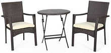 Load image into Gallery viewer, Contemporary, Modern Water Resistant Elba Outdoor 3-piece Brown Wicker Patio Garden,Round Bistro Set with Cream Cushions