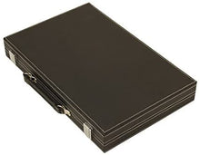 Load image into Gallery viewer, 15&quot; Backgammon Set Black Leatherette with Chrome Accents and Felt Interior Lined