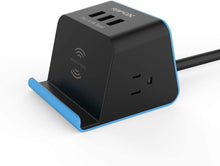 Load image into Gallery viewer, MyDesktop Wireless Charging Stand with 3 USB Ports and 2 Power Outlets for iPhone, Android, Tablets and Laptops