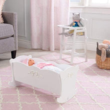 Load image into Gallery viewer, KidKraft Tiffany Bow Scalloped-Edge Wooden Lil Doll Rocking Cradle with Comforter, Pad and Pillow - White