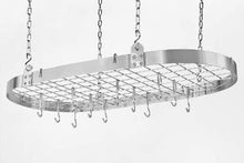 Load image into Gallery viewer, Medium Gauge Oval Hanging Pot Rack with Grid &amp; 12 Hooks