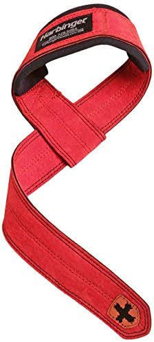 Harbinger Padded Leather Lifting Straps, Red