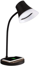 Load image into Gallery viewer, OttLite Shine LED Desk Lamp with Qi Wireless Charging and 2.1A USB Charging Port, Black