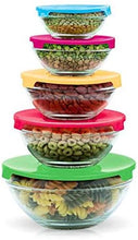 Load image into Gallery viewer, Imperial Home MW1640 Glass Mixing Bowls Glass Food Storage Containers With Multi Color Lids Total 10 pcs Set