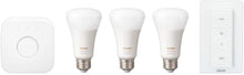 Load image into Gallery viewer, Philips Hue MAIN-54158 White &amp; Color Ambiance LED Starter Kit-3 Multicolor A19 Bulbs, Bridge and Hue Dimmer Switch (Gen 3-Richer Colors), Multi