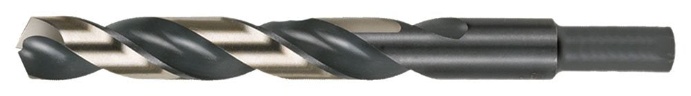 Cle-Line C18115 Heavy Duty Jobber Length Drill, High Speed Steel, Black and Gold Finish, Reduced Shank, 135-Degree Split Point, 13/32