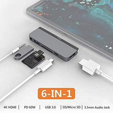 Load image into Gallery viewer, HyperDrive USBC Hub Adapter 6-in-1 Dongle with USB C PD Charging, 4K HDMI, USB 3.0, 3.5mm Headphone Jack, SD, Micro SD - Compatible with iPad Pro 2018