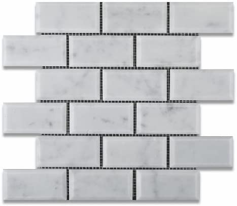 Bianco Carrara White Marble 2 X 4 Honed & Beveled Brick Mosaic Tile - Lot of 50 sq. ft.