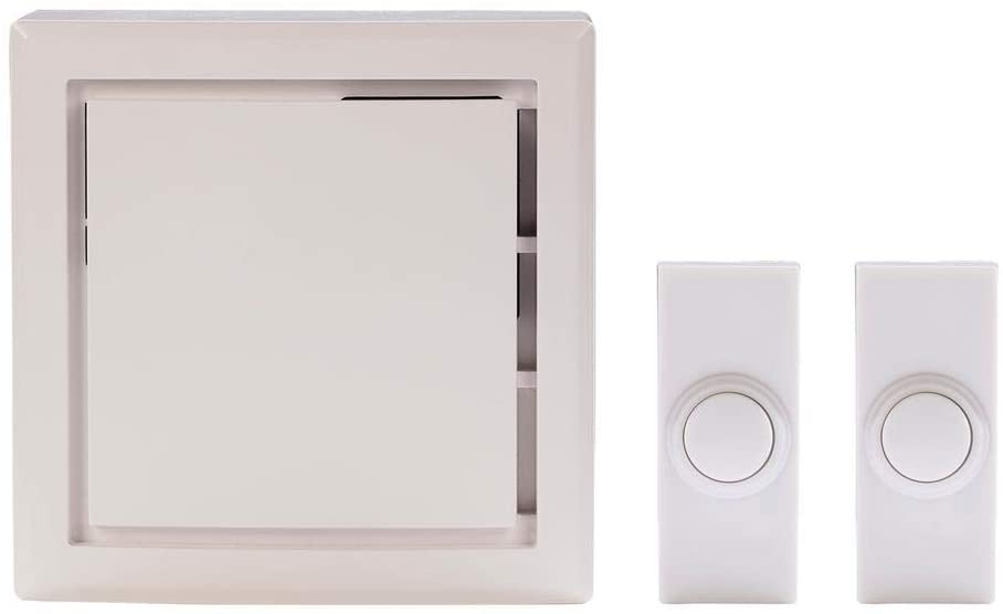 Hampton Bay Wireless Plug-In Door Bell Kit with 2-Push Buttons in White. HB-7732-03