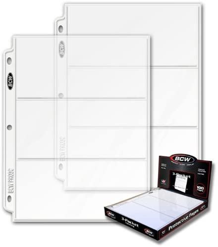 3 Boxes (300 Pages) - BCW Pro 3-Pocket Coupon Storage Pages (3 Horizontal 3 1/2 x 8 inch Sized Top Loaded Slots)