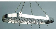 Load image into Gallery viewer, Medium Gauge Oval Hanging Pot Rack with Grid &amp; 12 Hooks