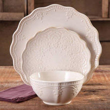 Load image into Gallery viewer, The Pioneer Woman Farmhouse Lace Dinnerware Set, 12-Piece, Linen
