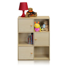Load image into Gallery viewer, Furinno 11189SBE Pasir 3 Tier Shelf with 3 Door/Round Handle, Steam Beech