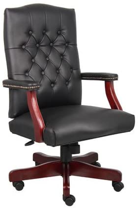 Boss Office B905-BK Classic Black Caressoft Chair With Mahogany Finish