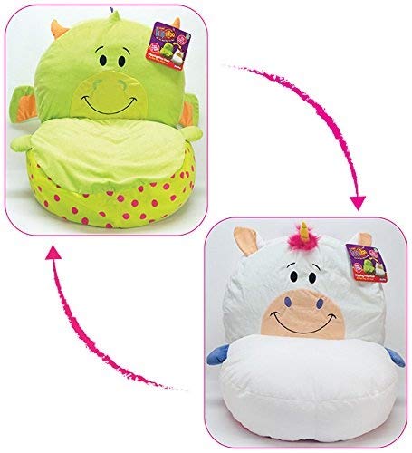 FlipaZoo 2 in1 Plush Toddler Chair – Transforms from Dragon to Unicorn – Snuggly Animal Seat Makes a Great Holiday Gift for Kids