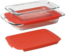 Load image into Gallery viewer, Pyrex Easy Grab 4-Piece Value Pack, includes 1-ea 3-qt Oblong, 2-qtOblong, Red Plastic Covers