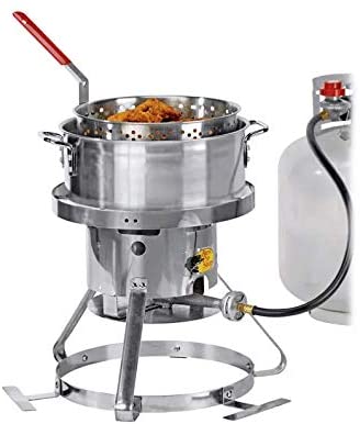 10.5 Quart Stainless Steel Fish Fryer, 58,000 BTU high efficiency burner, Propane Powered