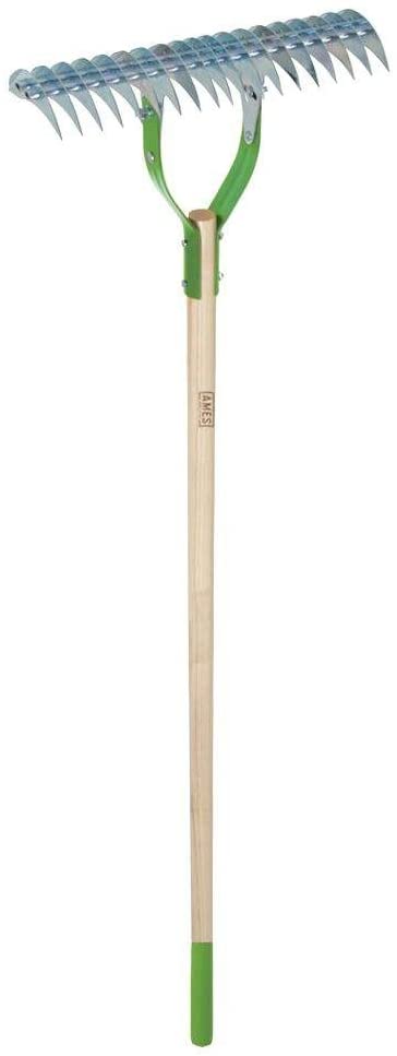 AMES 2915100 Adjustable Self-Cleaning Thatch Rake with Hardwood Handle, 61-Inch