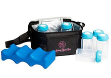 Load image into Gallery viewer, Breastmilk Cooler Bag Set for Nursing Mothers - Includes Baby Bottle Cooler Tote, (6) 5 oz Breast Milk Bottles, (6) Solid Lids, Contoured Ice Pack for Insulated Storage - Blue