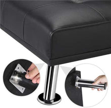Load image into Gallery viewer, GJR LuxuryGoods Modern PU Leather Futon w/Cupholders &amp; Pillows, Black