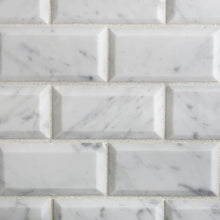 Load image into Gallery viewer, Bianco Carrara White Marble 2 X 4 Honed &amp; Beveled Brick Mosaic Tile - Lot of 50 sq. ft.