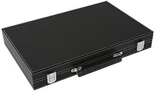 Load image into Gallery viewer, 15&quot; Backgammon Set Black Leatherette with Chrome Accents and Felt Interior Lined