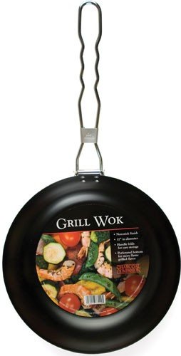 Charcoal Companion Non-Stick Round Grilling Wok with Folding Handle