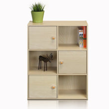 Load image into Gallery viewer, Furinno 11189SBE Pasir 3 Tier Shelf with 3 Door/Round Handle, Steam Beech