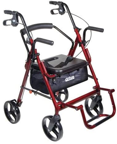 Complete Medical Duet Rollator/Transport Chair Burgundy Burgundy * Combines The Features of A Transport Chair and Rollat