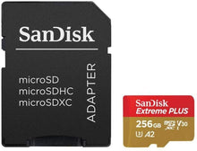 Load image into Gallery viewer, SanDisk Extreme Plus 256GB microSDXC Card with Adapter UHS-I, U3, A2, V30 - SDSQXBZ-256G-ANCMA