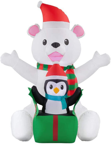 Home Accents Holiday 4 ft. Inflatable Bear with Penguin Scene