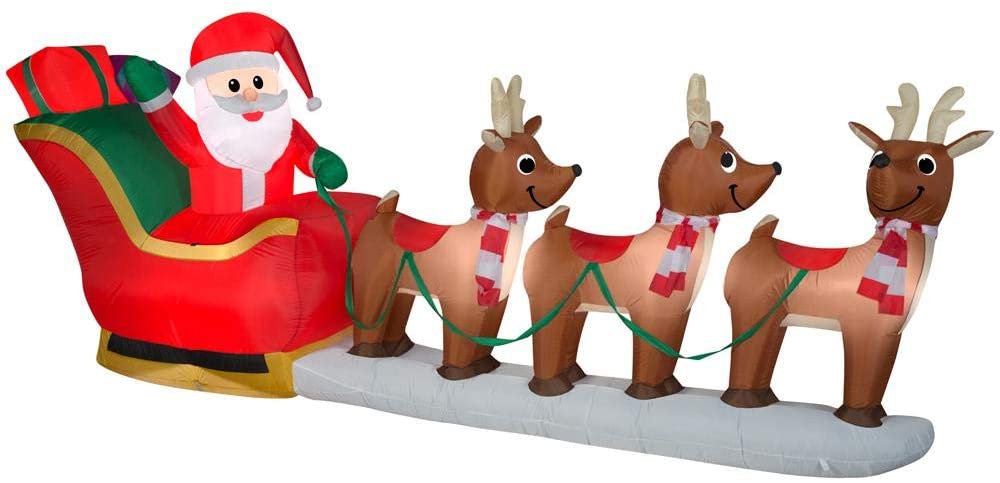 Home Accents Holiday 12 ft Pre-Lit LED Giant-Sized Inflatable Santa and Sleigh Scene