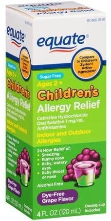 Equate Sugar Free Children's Grape Flavor Allergy Relief Liquid, 4 fl oz
