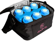Load image into Gallery viewer, Breastmilk Cooler Bag Set for Nursing Mothers - Includes Baby Bottle Cooler Tote, (6) 5 oz Breast Milk Bottles, (6) Solid Lids, Contoured Ice Pack for Insulated Storage - Blue