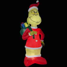Load image into Gallery viewer, Inflatable Grinch Steals Christmas in Santa Suit with Sack 8 ft. H x 4.23 ft. W