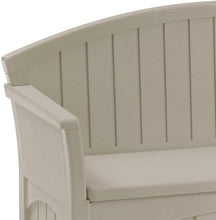 Load image into Gallery viewer, Suncast 50 Gallon Patio Bench with Storage - Decorative Resin Outdoor Patio Bench for Deck, Patio, Garden, Backyard - Ideal for Storing Toys, Cushions, Tools - Taupe ()