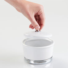 Load image into Gallery viewer, InterDesign York Ceramic Bathroom Vanity Canister Jar for Cotton Balls, Swabs, Cosmetic Pads - Large, White/Chrome