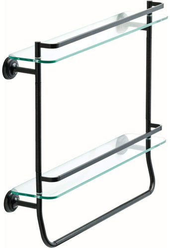 20 in. Glass Double Shelf with Towel Bar in Venetian Bronze