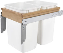 Load image into Gallery viewer, Rev-A-Shelf 4WCTM-18DM2 Double 35 Quart Top Mount Pull-Out Kitchen Waste Trash Container Bin for 15 Inch Wide 1.5 Inch Faceframe Cabinet, White