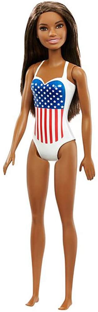 Barbie Doll USA Olympic Swimmer - African American Nikki Wearing White Swimming Suit with United States Flag Inspired Print ~ Go Team USA