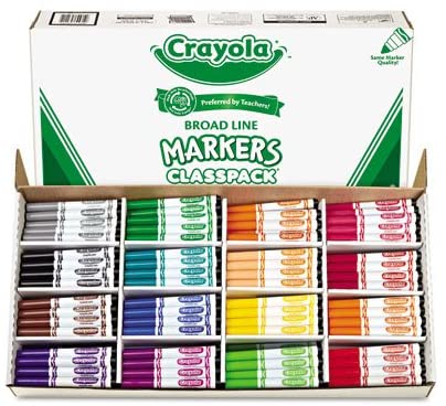 Crayola Non-Washable Classpack Markers, Broad Point, 16 Assorted Colors, 256/Box